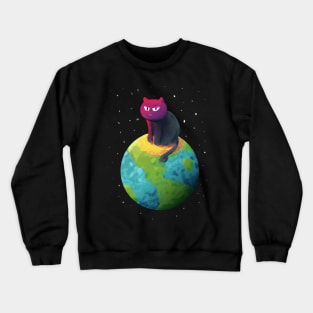 Unimpressed Cat Sitting on Top of the Planet Crewneck Sweatshirt